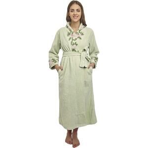 HOUSE OF CHENILLE LOUNGEWEAR WRAP  ROBE TIE BELT POCKETS PINK W/FLORAL SIZE MED